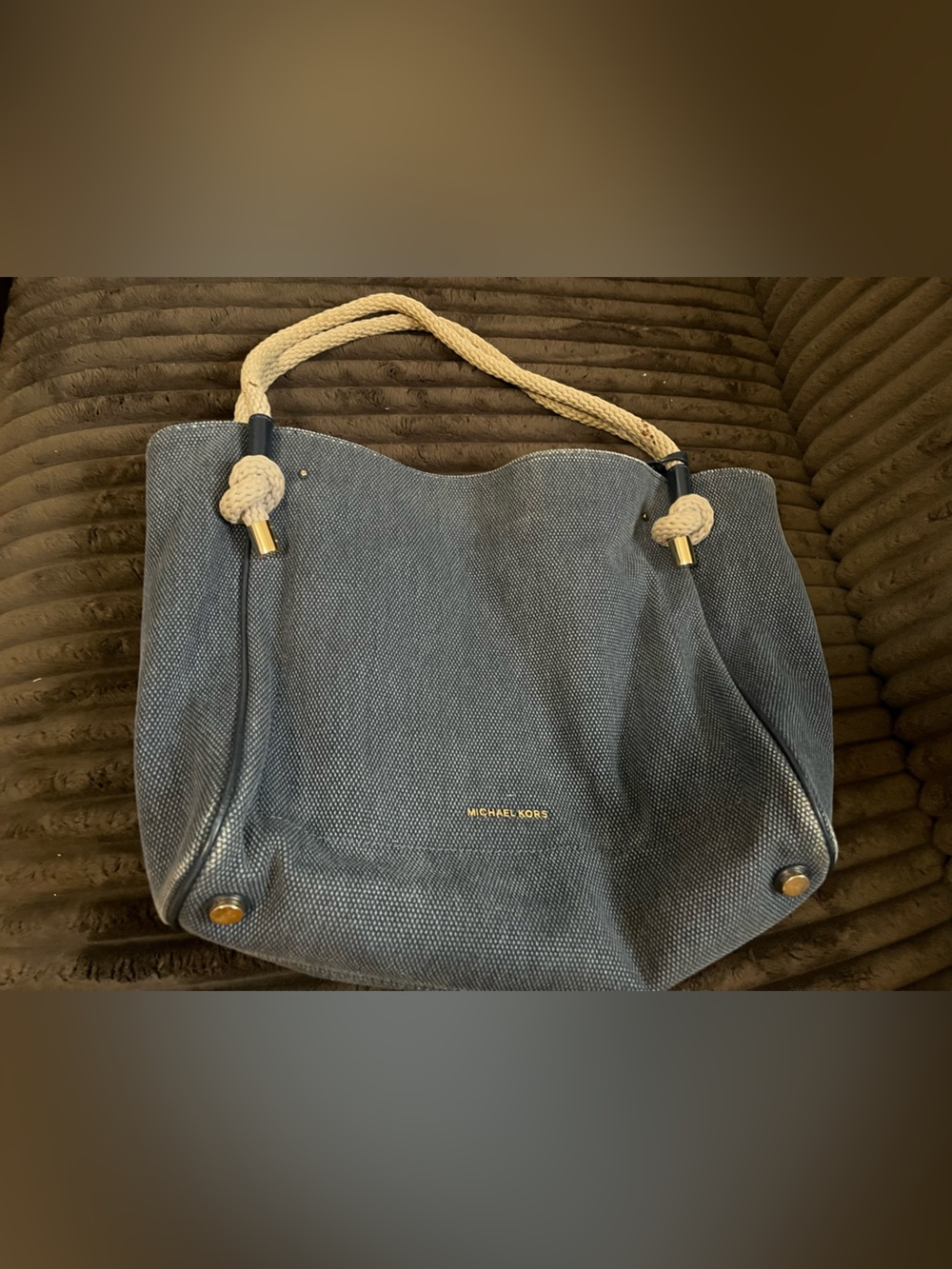 Michael Kors Navy Hobo Shoulder Bag with Cream Rope Handles